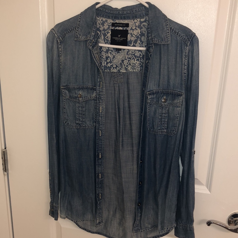 Boyfriend fit button down jean shirt
